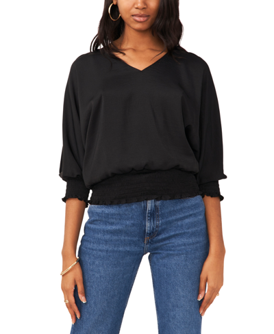 Sam & Jess Women's Smocked-waist Cold Shoulder V-neck Top In Black