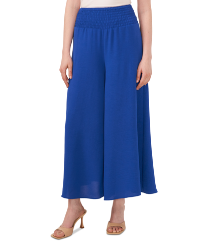 Sam & Jess Petite Crinkle Smocked-waist Wide-leg Pants In Deep Royal Blue