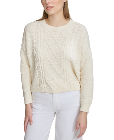 Dkny Jeans Women's Mixed Cable-knit Drop-shoulder Sweater In Gh - Eggnog