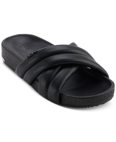 Dkny Women's Indra Criss Cross Strap Foot Bed Slide Sandals, Created For Macy's In Black