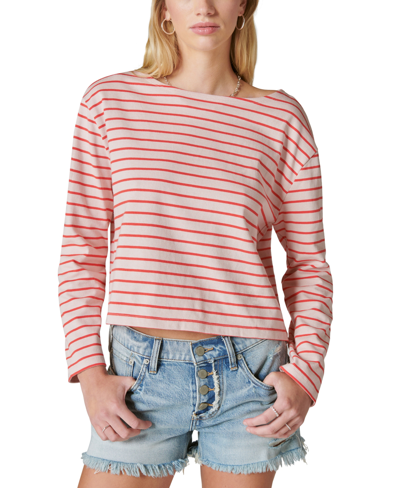 Lucky Brand Women's Breton Striped Cotton Long-sleeve T-shirt In Pink,red