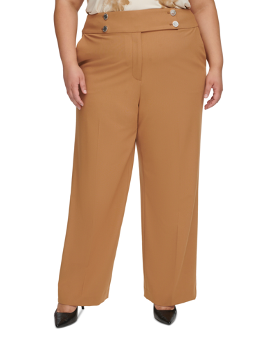 Calvin Klein Plus Size High-rise Wide-leg Lux Pants In Luggage
