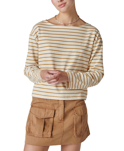 Lucky Brand Women's Breton Striped Cotton Long-sleeve T-shirt In Cream,gold Stripe