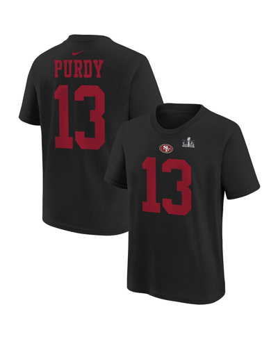 Nike Kids' Big Boys  Brock Purdy Black San Francisco 49ers Super Bowl Lviii Player Name And Number T-shirt