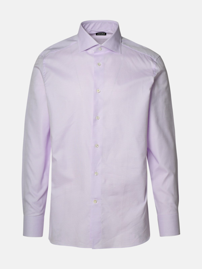 Zegna Two-tone Cotton Shirt In Pink