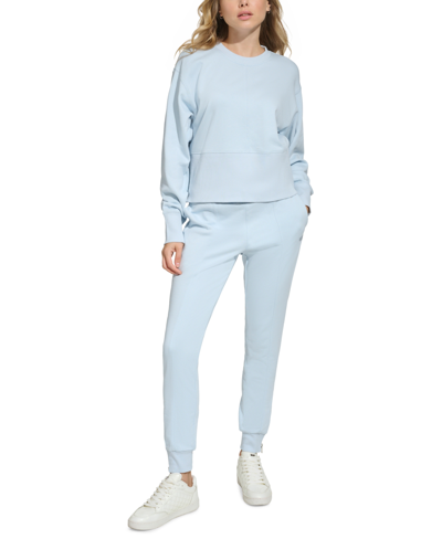Dkny Sport Women's Cotton Performance Cropped Zip-detail Sweatshirt In Skyway Blue