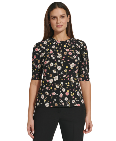 Tommy Hilfiger Women's Mixed-media Floral-print Top In Black Multi