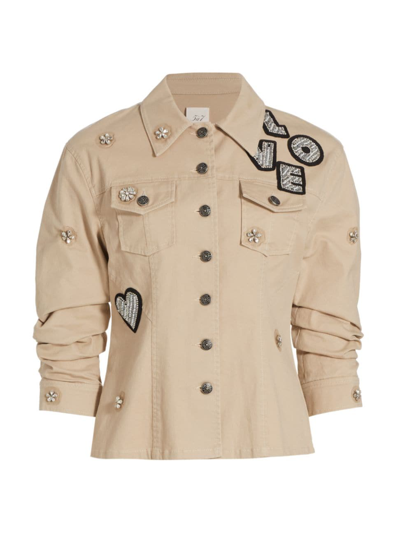 Cinq À Sept Canyon Embellished Scrunched Denim Jacket In Brown