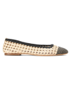 Staud Nell Crocheted Leather Ballet Flats In Cream Black
