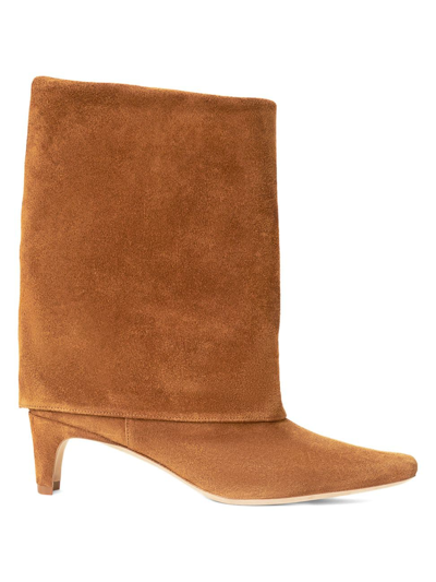 Staud Women's Wally 45mm Suede Foldover Boots In Tan