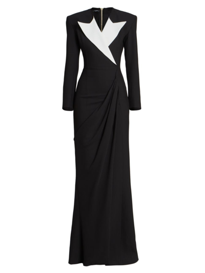 Balmain Tailored Crepe Long Sleeve Dress In Black White