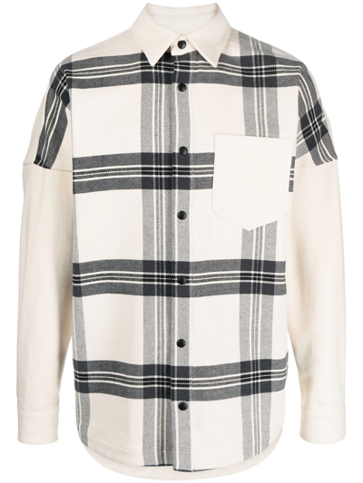 Palm Angels Checked Flannel Overshirt In Neutrals