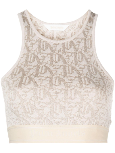 Palm Angels Monogram Jacquard-knit Bra Top In White