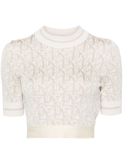 Palm Angels Monogram-jacquard T-shirt In Bianco E Oro