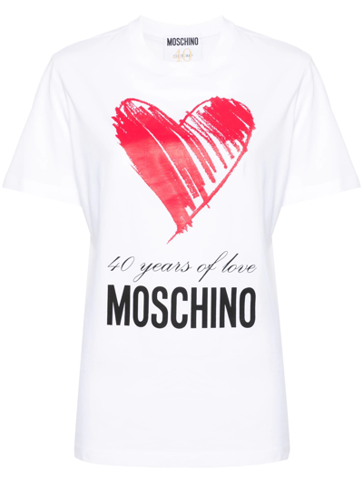 Moschino Heart-motif Organic-cotton T-shirt In White