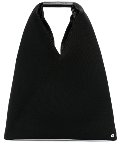 Mm6 Maison Margiela Triangular Japanese Leather Tote Bag In Black