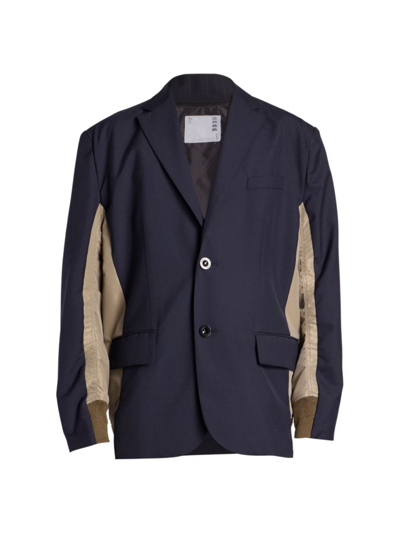 Sacai Men's Suiting & Nylon Layered Jacket In Navy Khaki Beige