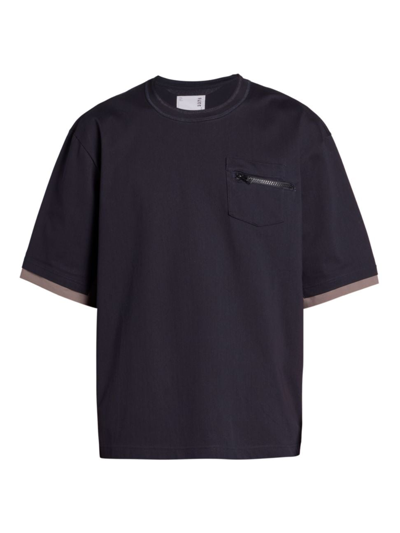 Sacai Men's Cotton Jersey T-shirt In Navy Taupe