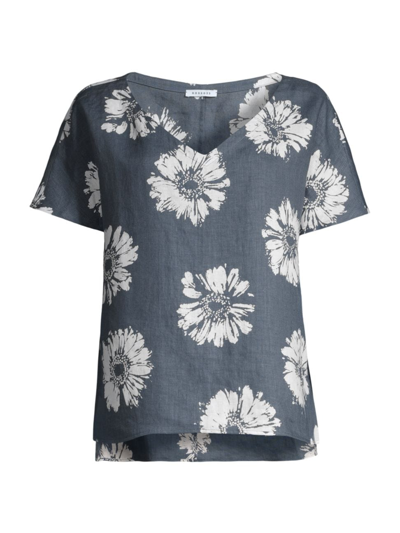 Rosso35 Women's Floral V-neck Linen Top In Grey
