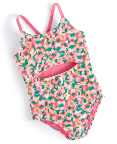 Id Ideology Kids' Big Girls Blurred Floral One-piece Swimsuit, Created For Macy's In Cerise Pink