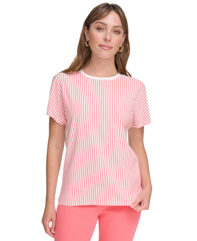 Tommy Hilfiger Women's Mixed-media Striped Top In Sherbet,ivory