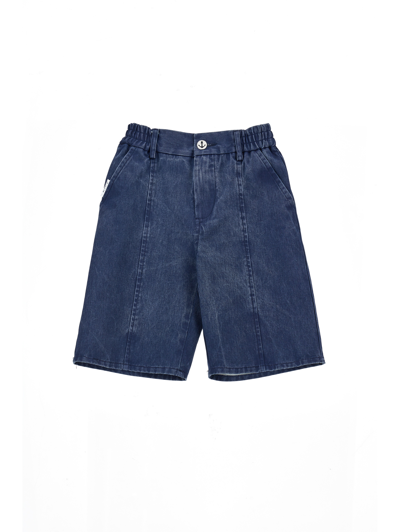 Monnalisa Kids'   Faded Cloth Bermuda Shorts In Blu Stone Denim