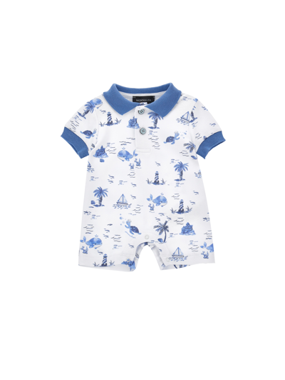 Monnalisa Babies'   Romper With Contrasting Collar In White + Blue