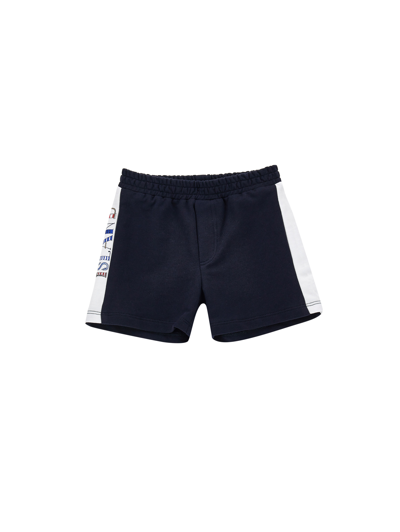 Monnalisa Kids'   Cotton Fleece Jogging Bermuda Shorts In Blue + White