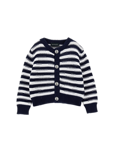 Monnalisa Babies'   Cotton Navy Striped Cardigan In White + Blue