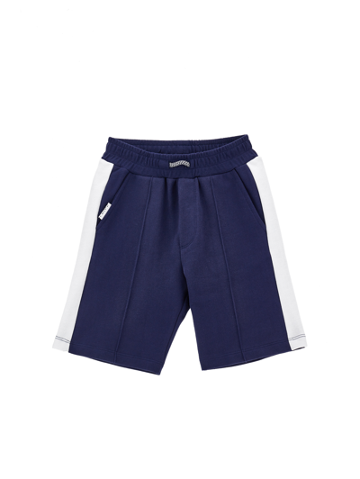 Monnalisa Kids'   Fleece Jogging Bermuda Shorts In Blue + White