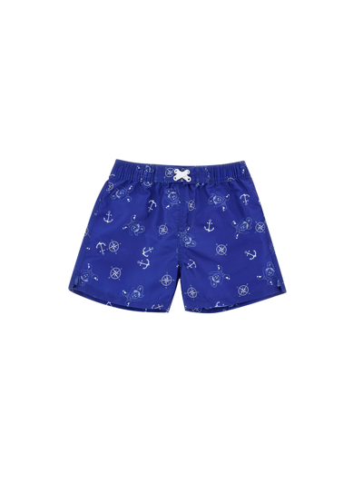 Monnalisa Kids'   Marine Print Beach Bermuda Shorts In Navy Blue