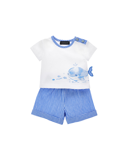 Monnalisa Babies'   Cotton Jersey Two-piece Outfit In White + Blue