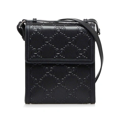 Gucci Black Gg Embossed Perforated Messenger Bag ()