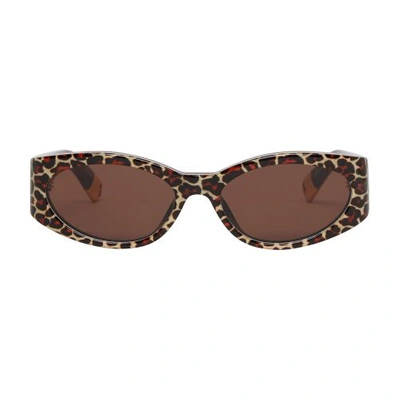 Linda Farrow Ovalo Sunglasses In Leopard_yellow_gold_brown