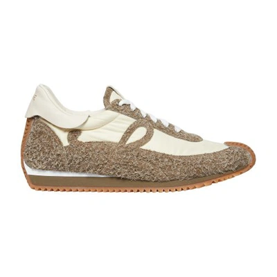 Loewe Flow Runner Leather-trimmed Brushed-suede And Nylon Trainers In Khaki_green_canvas