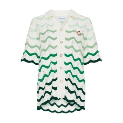 Casablanca Gradient Wave Crochet Cotton Shirt In Green_white