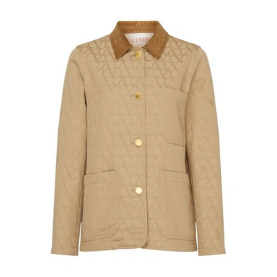 Valentino Corduroy-trimmed Cotton-blend Jacquard Jacket In Beige