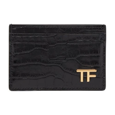 Tom Ford Logo Plaque Embossed Card Holder In Black
