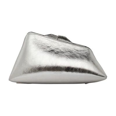 Attico 8.30 Pm Metallic Crinkled-leather Clutch In Silver