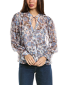 Joie Naomi Long Sleeve Silk Top In Blue In Blue
