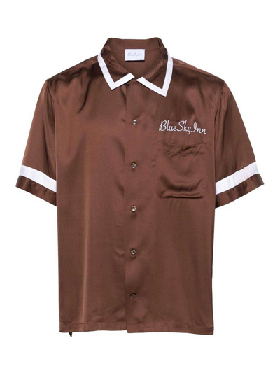 Blue Sky Inn Logo-embroidered Satin Shirt In Brown