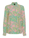 Pinko Spread-collar Abstract-print Shirt In Green