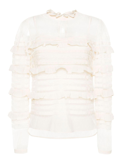 Twinset Floral-lace Ruffled Blouse In White