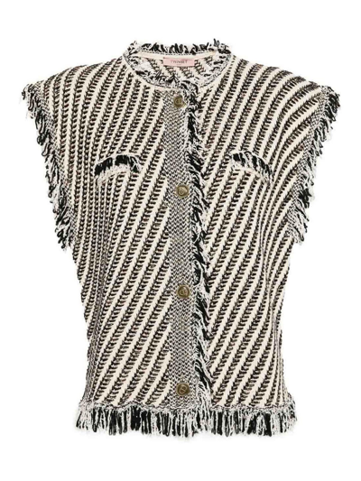 Twinset Fringed Jacquard Waistcoat In Black