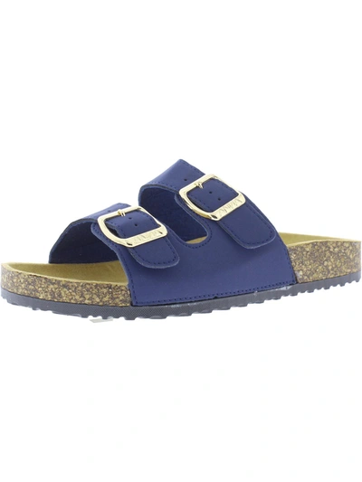 Anna Glory Womens Faux Leather Slip-on Slide Sandals In Blue