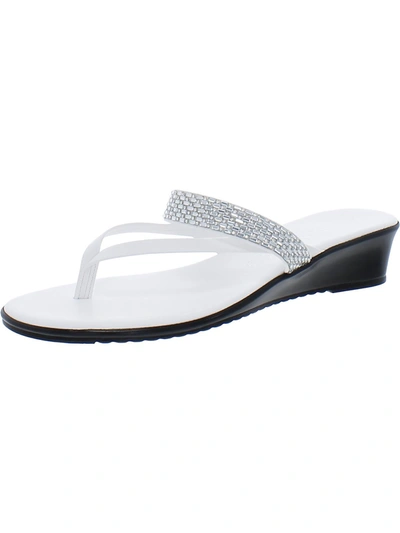 Italian Shoemakers Ashi Womens Faux Leather Jeweled Thong Sandals In White