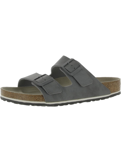 Birkenstock Womens Leather Slip-on Slide Sandals In Grey