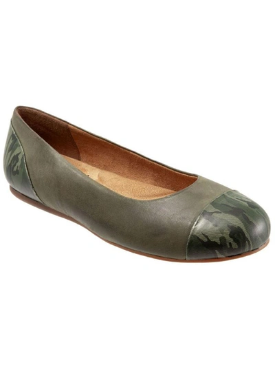 Softwalk Sonoma Womens Leather Slip On Ballet Flats In Green