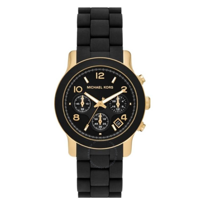 Michael Kors Runway Chronograph Quartz Black Dial Ladies Watch Mk7385 In Black / Gold Tone
