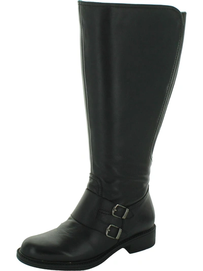 David Tate Highland 18 Womens Leather Round Toe Knee-high Boots In Black